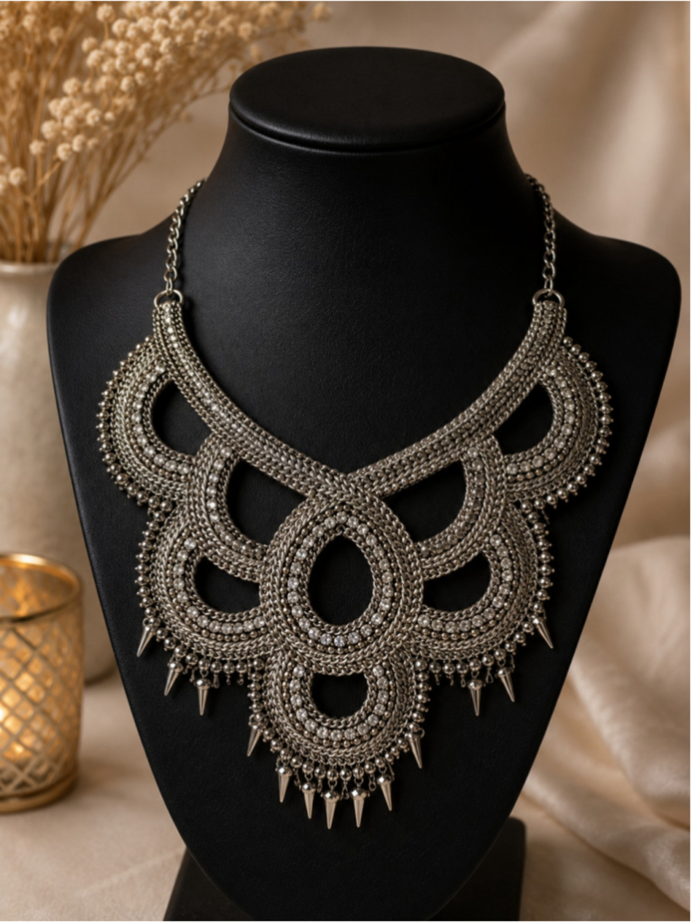 Stella & Dot Tallulah Statement Necklace Silver Tone Crystal Bib Necklace - Picture 2 of 9